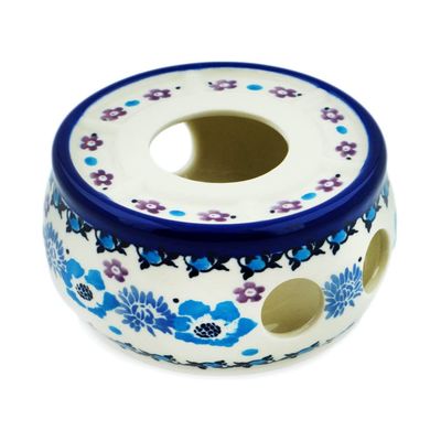 Polmedia Polish Pottery Heater - Blooming Blues Pattern Handmade in Boleslawiec Poland by Ceramika Artystyczna + Certificate of Authenticity