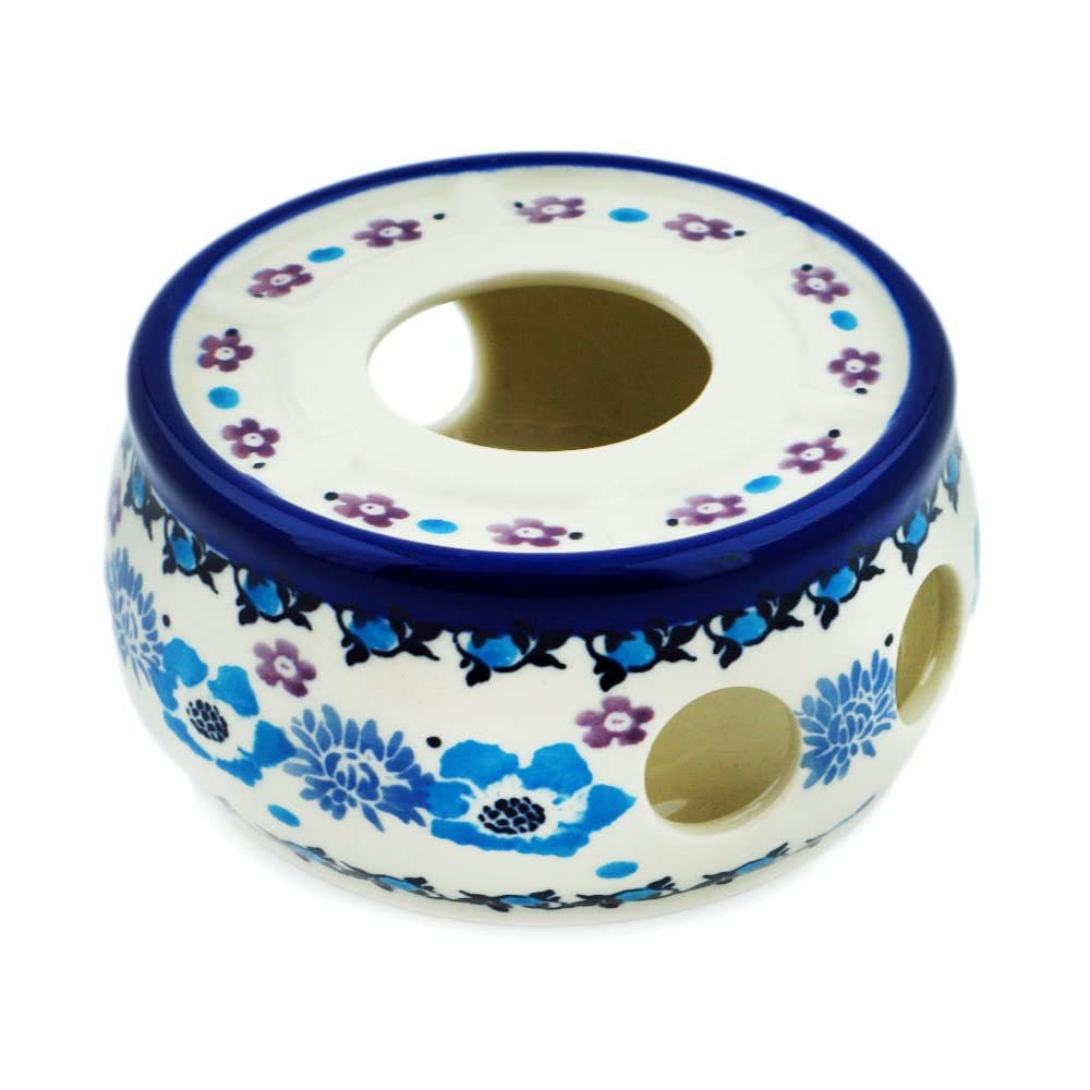 Polmedia Polish Pottery Heater - Blooming Blues Pattern Handmade in Boleslawiec Poland by Ceramika Artystyczna + Certificate of Authenticity