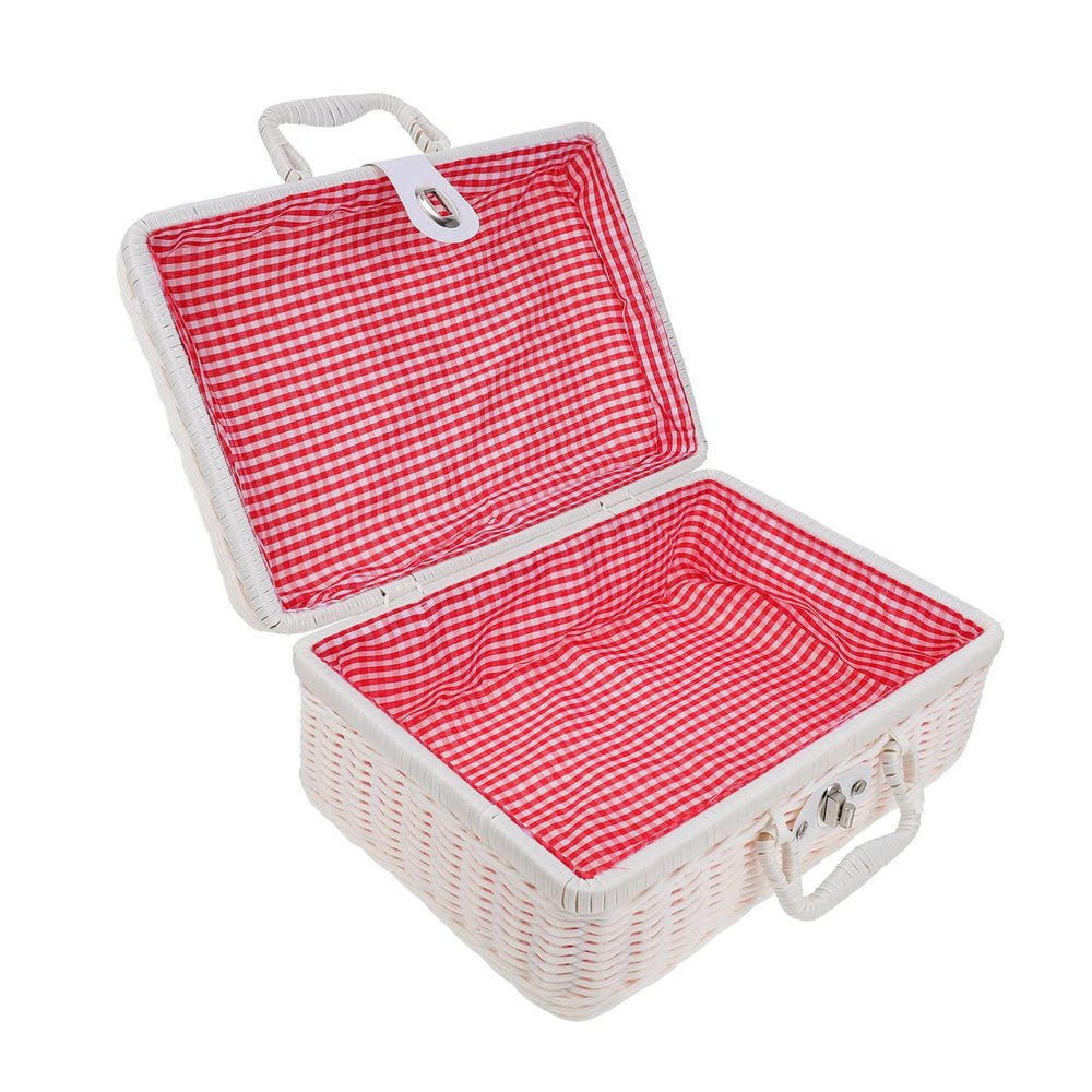 YARNOW 1pc Rattan Suitcase Wicker Purse Rattan Storage Basket Seagrass Organizer Container Handwoven Case Square Basket Retro Style Suitcase Tableware Polyester White Travel With Cover