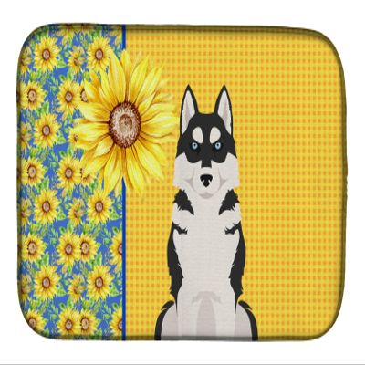 Caroline's Treasures WDK5490DDM Summer Sunflowers Black Siberian Husky Dish Drying Mat Absorbent Dish Drying Mat Pad for Kitchen Counter Dish Drainer Mat for Countertop, 14 x 21", Multicolor