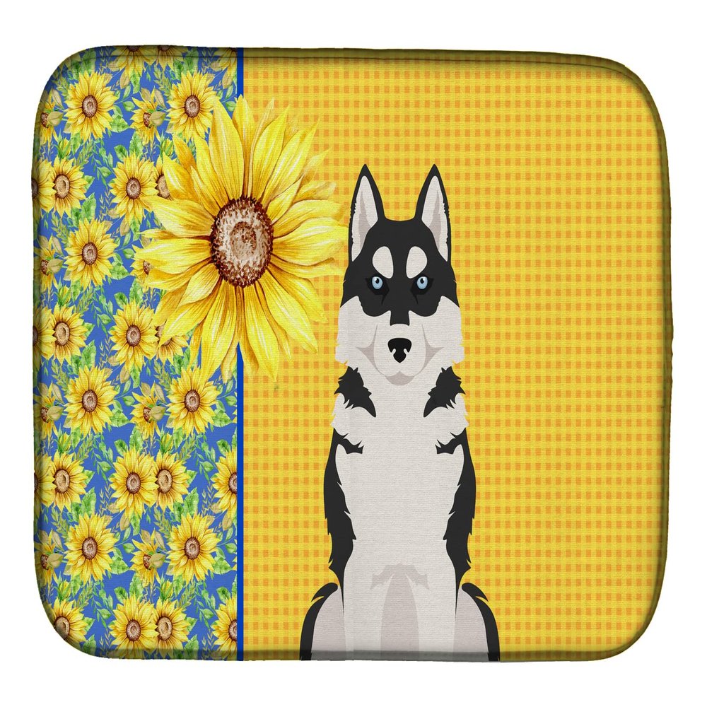 Caroline's Treasures WDK5490DDM Summer Sunflowers Black Siberian Husky Dish Drying Mat Absorbent Dish Drying Mat Pad for Kitchen Counter Dish Drainer Mat for Countertop, 14 x 21", Multicolor