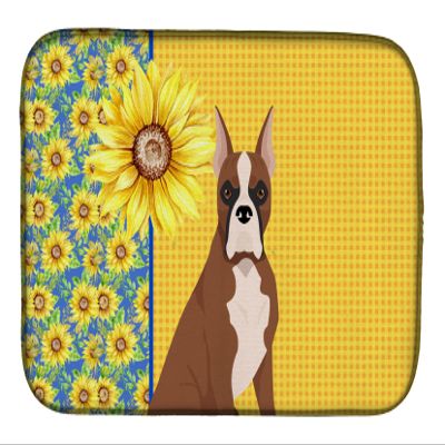 Caroline's Treasures WDK5344DDM Summer Sunflowers Red Fawn Boxer Dish Drying Mat Absorbent Dish Drying Mat Pad for Kitchen Counter Dish Drainer Mat for Countertop, 14 x 21", Multicolor
