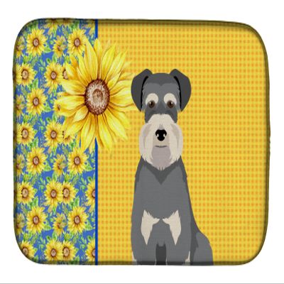 Caroline's Treasures WDK5477DDM Summer Sunflowers Salt Pepper Natural Ears Schnauzer Dish Drying Mat Absorbent Dish Drying Mat Pad for Kitchen Counter Dish Drainer Mat for Countertop, 14 x 21", Multic