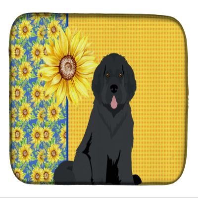 Caroline's Treasures WDK5444DDM Summer Sunflowers Black Newfoundland Dish Drying Mat Absorbent Dish Drying Mat Pad for Kitchen Counter Dish Drainer Mat for Countertop, 14 x 21", Multicolor