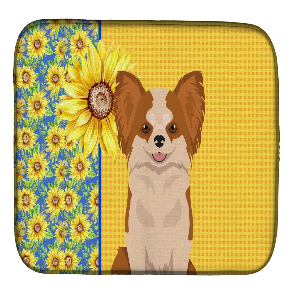 Caroline's Treasures WDK5353DDM Summer Sunflowers Longhaired Red and White Chihuahua Dish Drying Mat Absorbent Dish Drying Mat Pad for Kitchen Counter Dish Drainer Mat for Countertop, 14 x 21", Multic