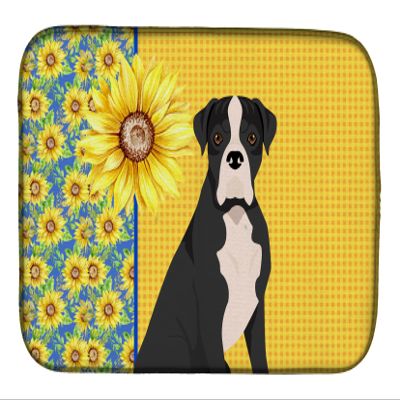 Caroline's Treasures WDK5342DDM Summer Sunflowers Natural Eared Black Boxer Dish Drying Mat Absorbent Dish Drying Mat Pad for Kitchen Counter Dish Drainer Mat for Countertop, 14 x 21", Multicolor