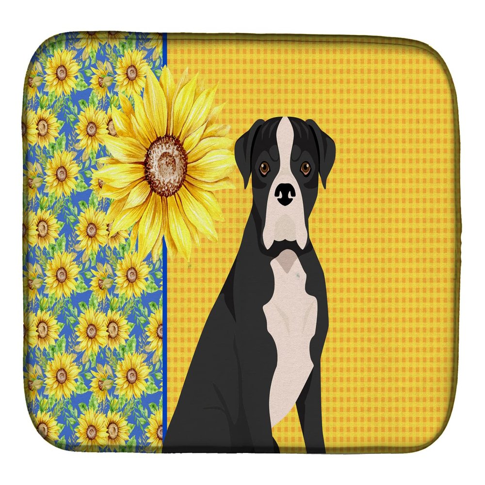 Caroline's Treasures WDK5342DDM Summer Sunflowers Natural Eared Black Boxer Dish Drying Mat Absorbent Dish Drying Mat Pad for Kitchen Counter Dish Drainer Mat for Countertop, 14 x 21", Multicolor