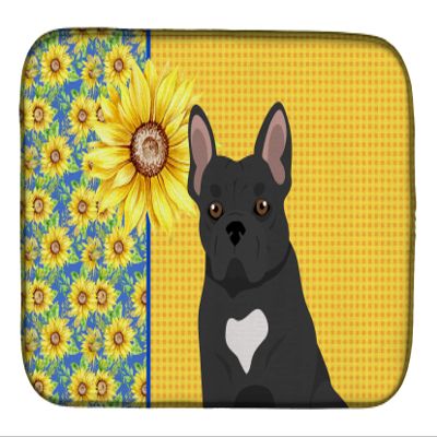 Caroline's Treasures WDK5418DDM Summer Sunflowers Black French Bulldog Dish Drying Mat Absorbent Dish Drying Mat Pad for Kitchen Counter Dish Drainer Mat for Countertop, 14 x 21", Multicolor