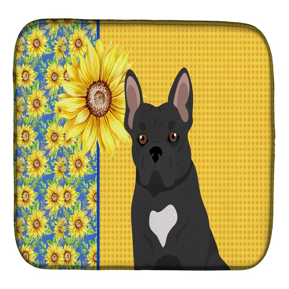 Caroline's Treasures WDK5418DDM Summer Sunflowers Black French Bulldog Dish Drying Mat Absorbent Dish Drying Mat Pad for Kitchen Counter Dish Drainer Mat for Countertop, 14 x 21", Multicolor