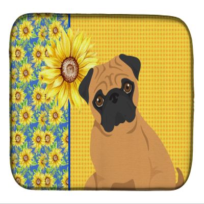 Caroline's Treasures WDK5470DDM Summer Sunflowers Apricot Pug Dish Drying Mat Absorbent Dish Drying Mat Pad for Kitchen Counter Dish Drainer Mat for Countertop, 14 x 21", Multicolor