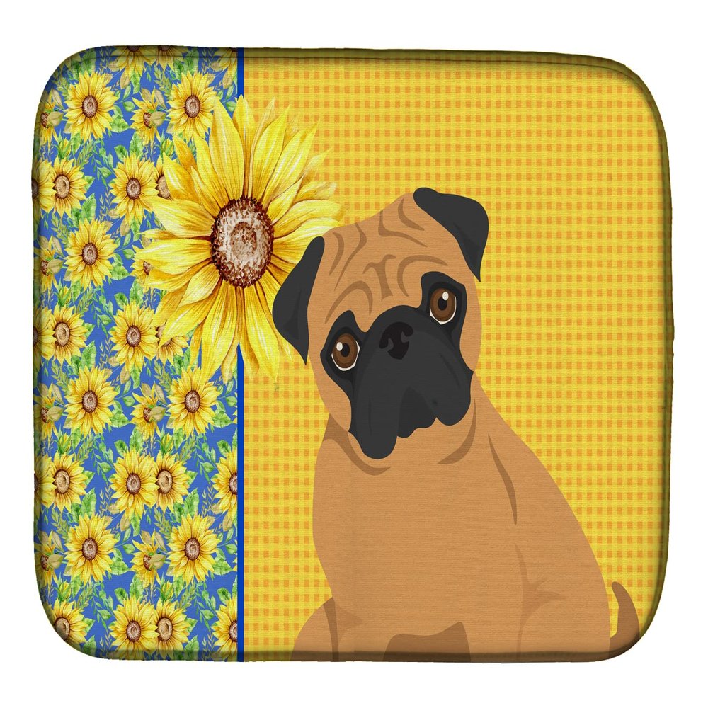 Caroline's Treasures WDK5470DDM Summer Sunflowers Apricot Pug Dish Drying Mat Absorbent Dish Drying Mat Pad for Kitchen Counter Dish Drainer Mat for Countertop, 14 x 21", Multicolor