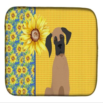 Caroline's Treasures WDK5427DDM Summer Sunflowers Fawn Great Dane Dish Drying Mat Absorbent Dish Drying Mat Pad for Kitchen Counter Dish Drainer Mat for Countertop, 14 x 21", Multicolor