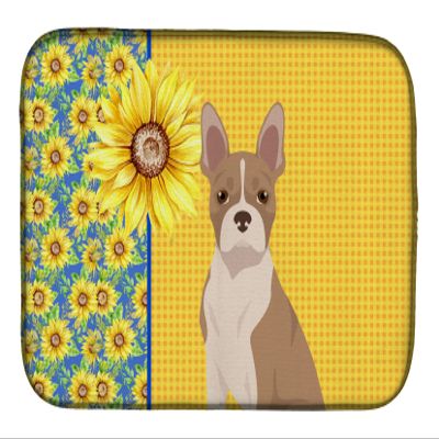 Caroline's Treasures WDK5334DDM Summer Sunflowers Fawn Boston Terrier Dish Drying Mat Absorbent Dish Drying Mat Pad for Kitchen Counter Dish Drainer Mat for Countertop, 14 x 21", Multicolor
