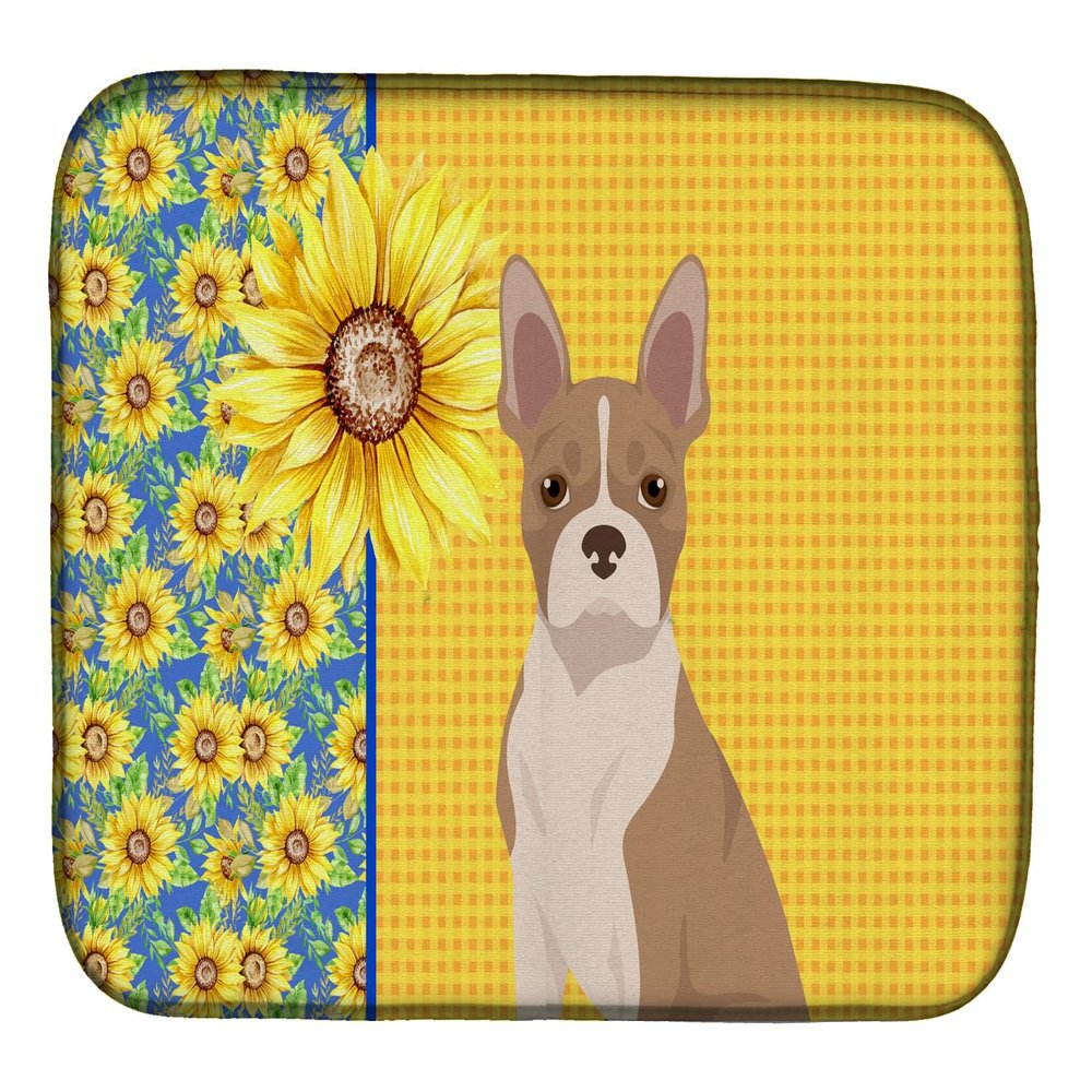 Caroline's Treasures WDK5334DDM Summer Sunflowers Fawn Boston Terrier Dish Drying Mat Absorbent Dish Drying Mat Pad for Kitchen Counter Dish Drainer Mat for Countertop, 14 x 21", Multicolor