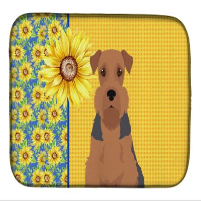 Caroline's Treasures WDK5314DDM Summer Sunflowers Grizzle and Tan Airedale Terrier Dish Drying Mat Absorbent Dish Drying Mat Pad for Kitchen Counter Dish Drainer Mat for Countertop, 14 x 21", Multicol