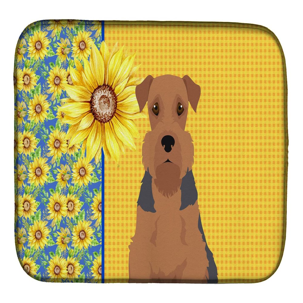 Caroline's Treasures WDK5314DDM Summer Sunflowers Grizzle and Tan Airedale Terrier Dish Drying Mat Absorbent Dish Drying Mat Pad for Kitchen Counter Dish Drainer Mat for Countertop, 14 x 21", Multicol