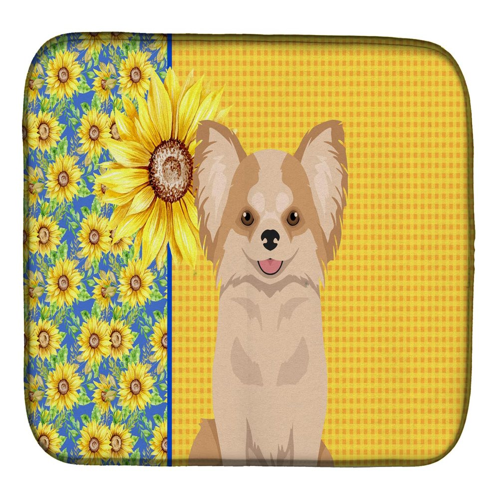 Caroline's Treasures WDK5359DDM Summer Sunflowers Longhaired Gold and White Chihuahua Dish Drying Mat Absorbent Dish Drying Mat Pad for Kitchen Counter Dish Drainer Mat for Countertop, 14 x 21", Multi