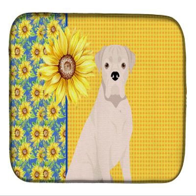Caroline's Treasures WDK5341DDM Summer Sunflowers Natural Eared White Boxer Dish Drying Mat Absorbent Dish Drying Mat Pad for Kitchen Counter Dish Drainer Mat for Countertop, 14 x 21", Multicolor