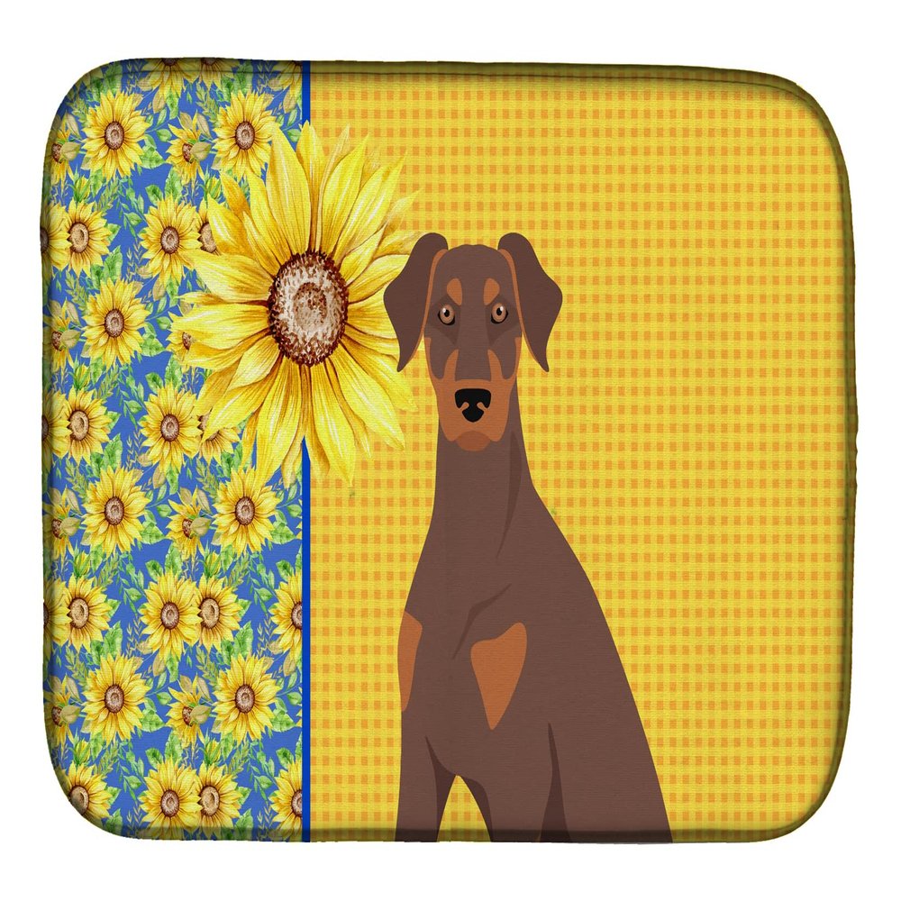 Caroline's Treasures WDK5411DDM Summer Sunflowers Natural Ear Red and Tan Doberman Pinscher Dish Drying Mat Absorbent Dish Drying Mat Pad for Kitchen Counter Dish Drainer Mat for Countertop, 14 x 21",