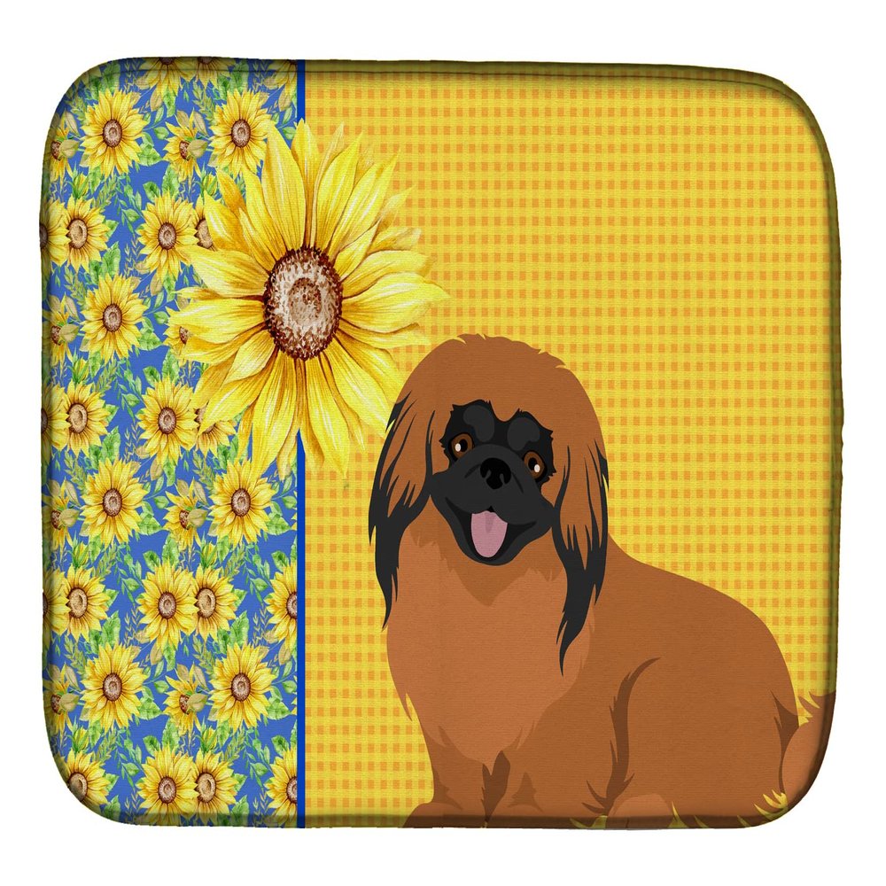 Caroline's Treasures WDK5455DDM Summer Sunflowers Red Pekingese Dish Drying Mat Absorbent Dish Drying Mat Pad for Kitchen Counter Dish Drainer Mat for Countertop, 14 x 21", Multicolor