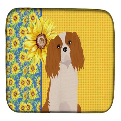 Caroline's Treasures WDK5349DDM Summer Sunflowers Blenheim Cavalier Spaniel Dish Drying Mat Absorbent Dish Drying Mat Pad for Kitchen Counter Dish Drainer Mat for Countertop, 14 x 21", Multicolor