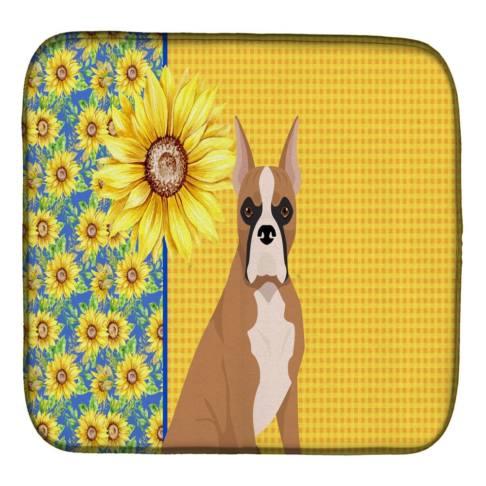 Caroline's Treasures WDK5345DDM Summer Sunflowers Fawn Boxer Dish Drying Mat Absorbent Dish Drying Mat Pad for Kitchen Counter Dish Drainer Mat for Countertop, 14 x 21", Multicolor