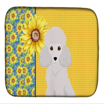 Caroline's Treasures WDK5469DDM Summer Sunflowers Toy White Poodle Dish Drying Mat Absorbent Dish Drying Mat Pad for Kitchen Counter Dish Drainer Mat for Countertop, 14 x 21", Multicolor