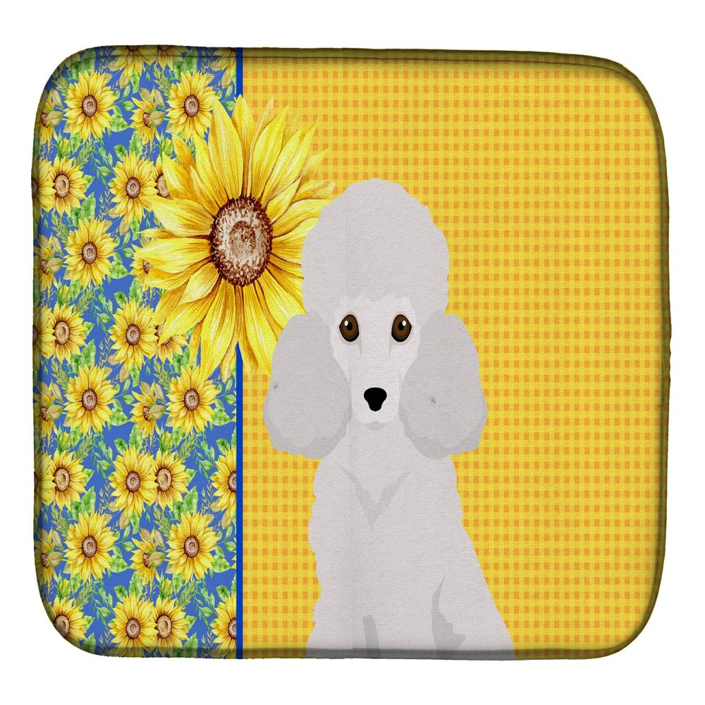 Caroline's Treasures WDK5469DDM Summer Sunflowers Toy White Poodle Dish Drying Mat Absorbent Dish Drying Mat Pad for Kitchen Counter Dish Drainer Mat for Countertop, 14 x 21", Multicolor