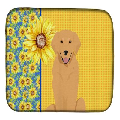 Caroline's Treasures WDK5424DDM Summer Sunflowers Gold Golden Retriever Dish Drying Mat Absorbent Dish Drying Mat Pad for Kitchen Counter Dish Drainer Mat for Countertop, 14 x 21", Multicolor