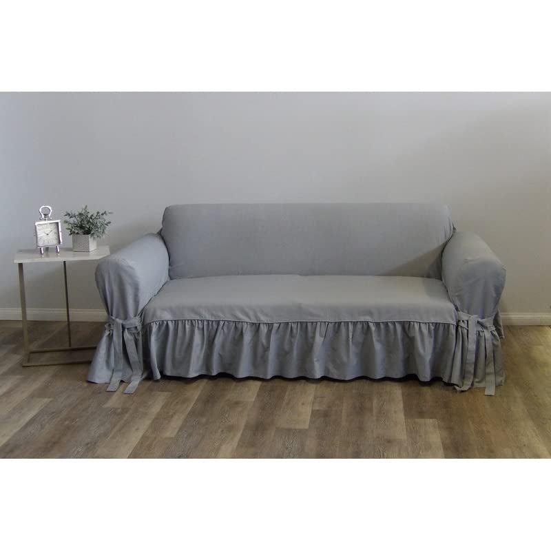 Classic Slipcovers Ruffled Cotton Loveseat Slipcover Grey