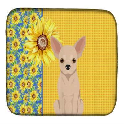 Caroline's Treasures WDK5367DDM Summer Sunflowers Fawn Chihuahua Dish Drying Mat Absorbent Dish Drying Mat Pad for Kitchen Counter Dish Drainer Mat for Countertop, 14 x 21", Multicolor