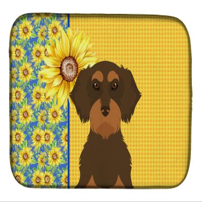 Caroline's Treasures WDK5403DDM Summer Sunflowers Wirehair Chocolate and Tan Dachshund Dish Drying Mat Absorbent Dish Drying Mat Pad for Kitchen Counter Dish Drainer Mat for Countertop, 14 x 21", Mult