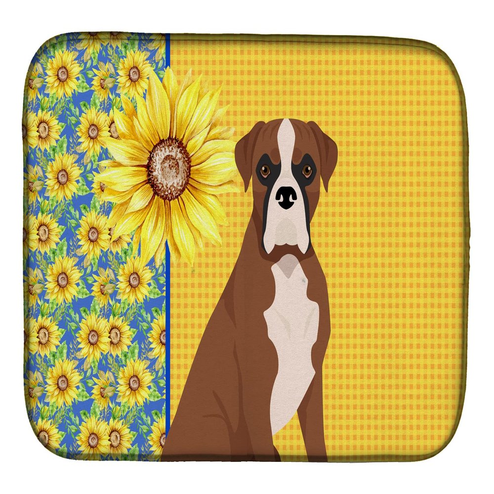 Caroline's Treasures WDK5339DDM Summer Sunflowers Natural Eared Red Fawn Boxer Dish Drying Mat Absorbent Dish Drying Mat Pad for Kitchen Counter Dish Drainer Mat for Countertop, 14 x 21", Multicolor