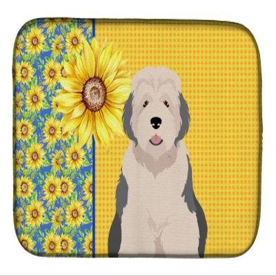 Caroline's Treasures WDK5448DDM Summer Sunflowers Old English Sheepdog Dish Drying Mat Absorbent Dish Drying Mat Pad for Kitchen Counter Dish Drainer Mat for Countertop, 14 x 21", Multicolor