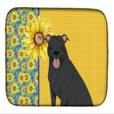 Caroline's Treasures WDK5315DDM Summer Sunflowers Black Pit Bull Terrier Dish Drying Mat Absorbent Dish Drying Mat Pad for Kitchen Counter Dish Drainer Mat for Countertop, 14 x 21", Multicolor