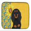 Caroline's Treasures WDK5382DDM Summer Sunflowers Longhair Black and Tan Dachshund Dish Drying Mat Absorbent Dish Drying Mat Pad for Kitchen Counter Dish Drainer Mat for Countertop, 14 x 21", Multicol view 1