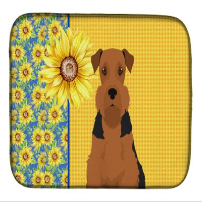 Caroline's Treasures WDK5313DDM Summer Sunflowers Black and Tan Airedale Terrier Dish Drying Mat Absorbent Dish Drying Mat Pad for Kitchen Counter Dish Drainer Mat for Countertop, 14 x 21", Multicolor