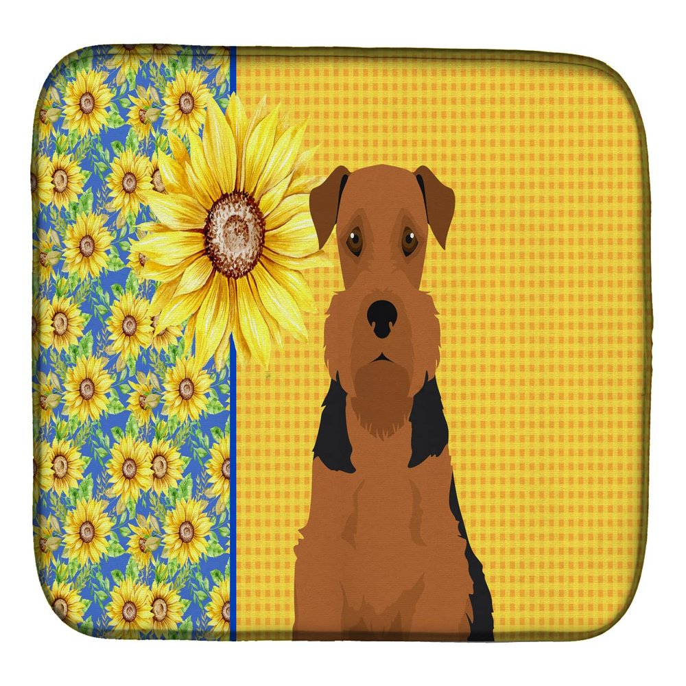 Caroline's Treasures WDK5313DDM Summer Sunflowers Black and Tan Airedale Terrier Dish Drying Mat Absorbent Dish Drying Mat Pad for Kitchen Counter Dish Drainer Mat for Countertop, 14 x 21", Multicolor