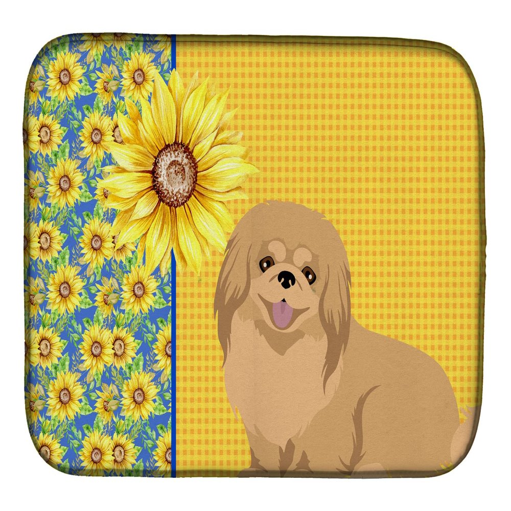 Caroline's Treasures WDK5454DDM Summer Sunflowers Gold Pekingese Dish Drying Mat Absorbent Dish Drying Mat Pad for Kitchen Counter Dish Drainer Mat for Countertop, 14 x 21", Multicolor