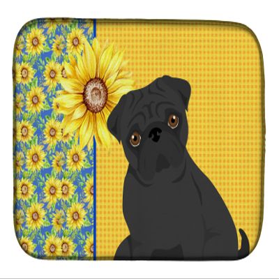 Caroline's Treasures WDK5471DDM Summer Sunflowers Black Pug Dish Drying Mat Absorbent Dish Drying Mat Pad for Kitchen Counter Dish Drainer Mat for Countertop, 14 x 21", Multicolor