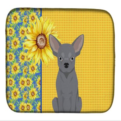 Caroline's Treasures WDK5378DDM Summer Sunflowers Blue Chihuahua Dish Drying Mat Absorbent Dish Drying Mat Pad for Kitchen Counter Dish Drainer Mat for Countertop, 14 x 21", Multicolor