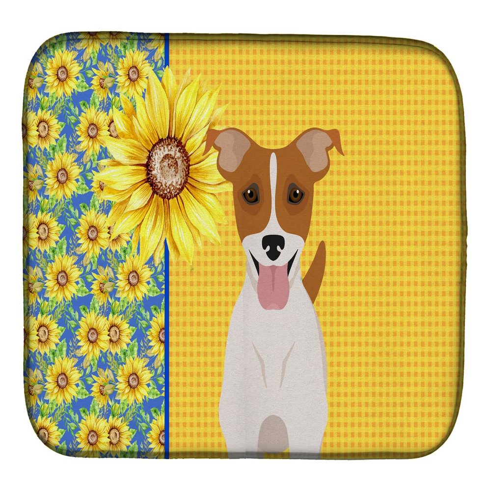 Caroline's Treasures WDK5434DDM Summer Sunflowers Brown White Smooth Jack Russell Terrier Dish Drying Mat Absorbent Dish Drying Mat Pad for Kitchen Counter Dish Drainer Mat for Countertop, 14 x 21", M