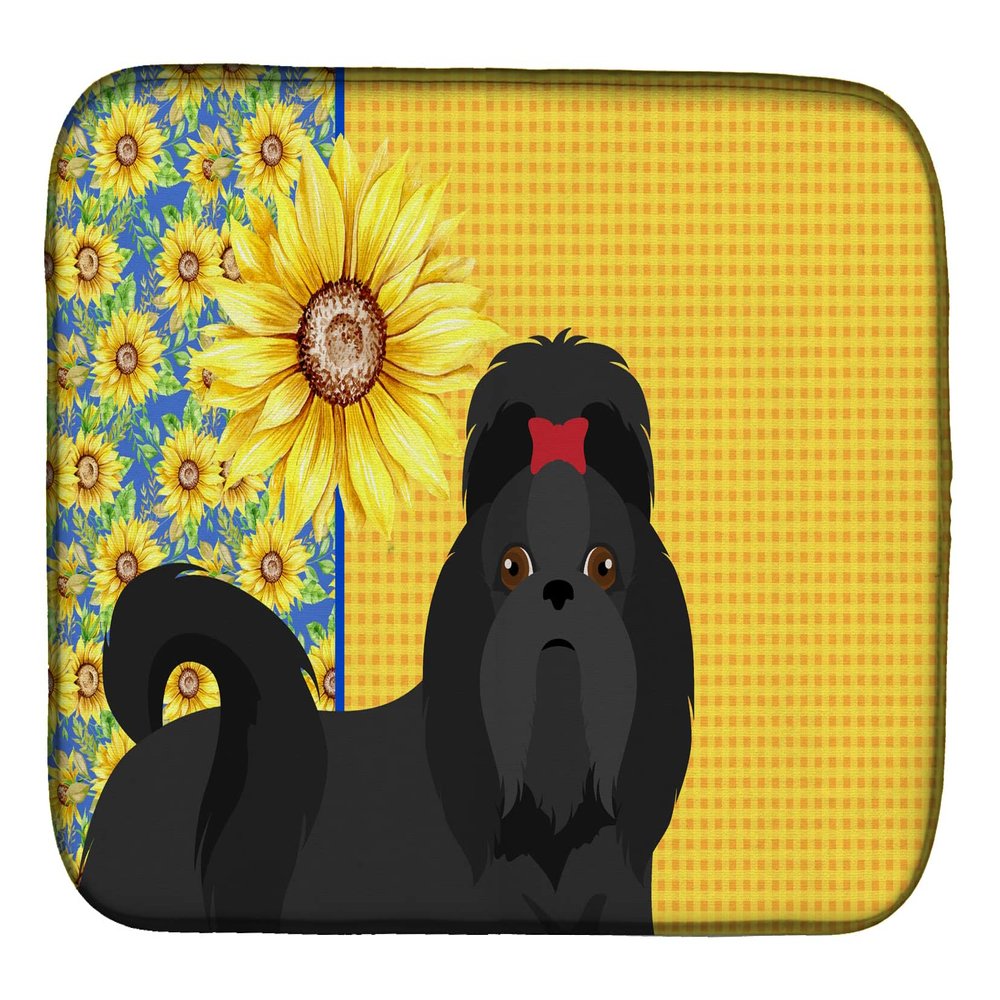 Caroline's Treasures WDK5487DDM Summer Sunflowers Black Shih Tzu Dish Drying Mat Absorbent Dish Drying Mat Pad for Kitchen Counter Dish Drainer Mat for Countertop, 14 x 21", Multicolor