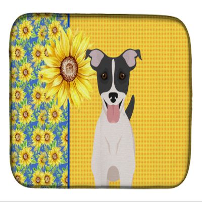 Caroline's Treasures WDK5432DDM Summer Sunflowers Black White Smooth Jack Russell Terrier Dish Drying Mat Absorbent Dish Drying Mat Pad for Kitchen Counter Dish Drainer Mat for Countertop, 14 x 21", M