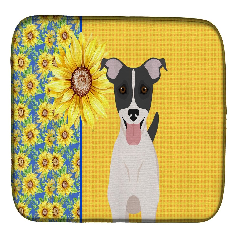 Caroline's Treasures WDK5432DDM Summer Sunflowers Black White Smooth Jack Russell Terrier Dish Drying Mat Absorbent Dish Drying Mat Pad for Kitchen Counter Dish Drainer Mat for Countertop, 14 x 21", M