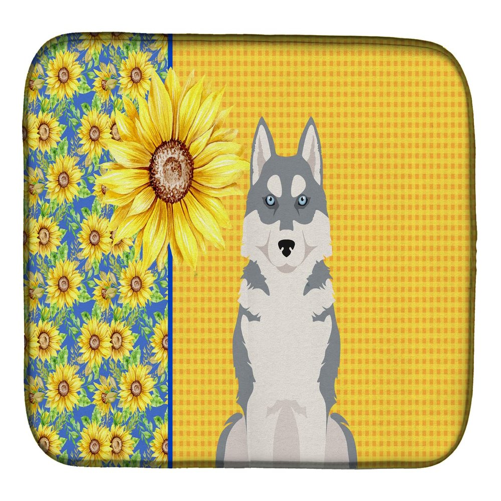 Caroline's Treasures WDK5491DDM Summer Sunflowers Grey Siberian Husky Dish Drying Mat Absorbent Dish Drying Mat Pad for Kitchen Counter Dish Drainer Mat for Countertop, 14 x 21", Multicolor