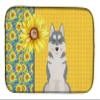 Caroline's Treasures WDK5491DDM Summer Sunflowers Grey Siberian Husky Dish Drying Mat Absorbent Dish Drying Mat Pad for Kitchen Counter Dish Drainer Mat for Countertop, 14 x 21", Multicolor view 1