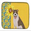 Caroline's Treasures WDK5319DDM Summer Sunflowers Fawn Brindle Pit Bull Terrier Dish Drying Mat Absorbent Dish Drying Mat Pad for Kitchen Counter Dish Drainer Mat for Countertop, 14 x 21", Multicolor view 1