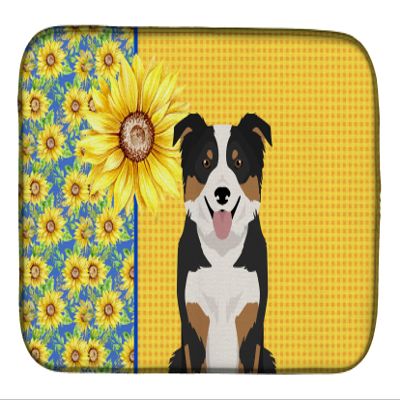 Caroline's Treasures WDK5330DDM Summer Sunflowers Tricolor Border Collie Dish Drying Mat Absorbent Dish Drying Mat Pad for Kitchen Counter Dish Drainer Mat for Countertop, 14 x 21", Multicolor