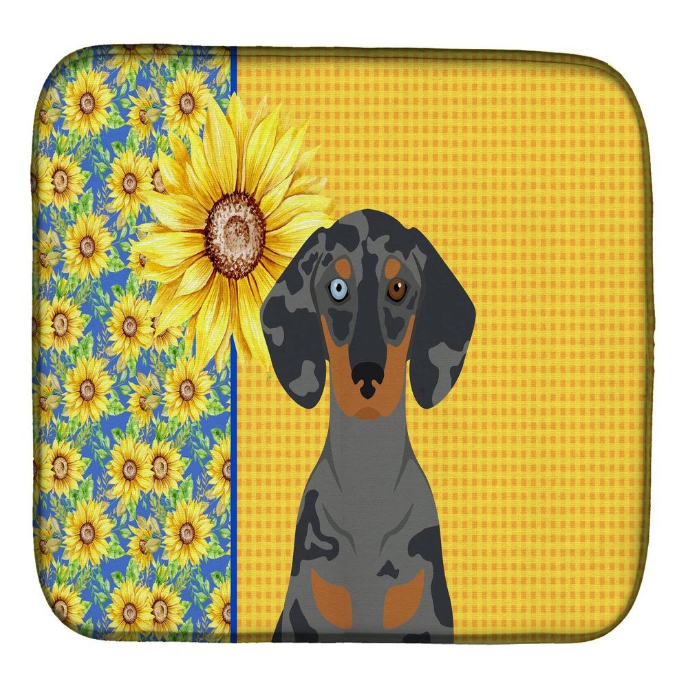 Caroline's Treasures WDK5394DDM Summer Sunflowers Black Dapple Dachshund Dish Drying Mat Absorbent Dish Drying Mat Pad for Kitchen Counter Dish Drainer Mat for Countertop, 14 x 21", Multicolor